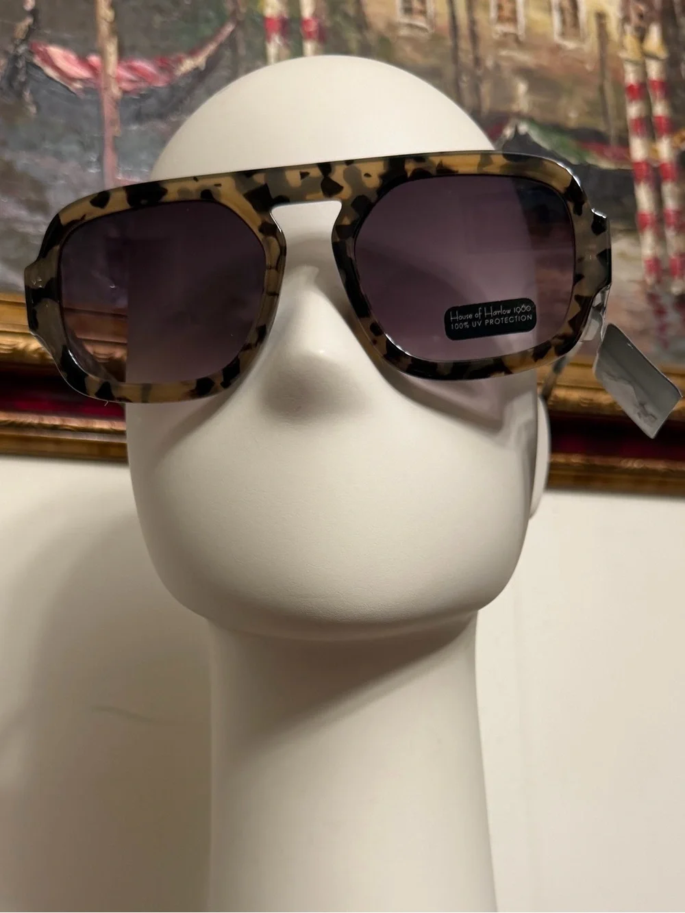 House of Harlow 1960 Oversized Flat Top Aviator Sunglasses Tortoise Print NWT